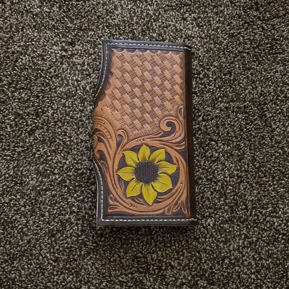 Handmade leather wallet with sunflower - Picture 2 of 5
